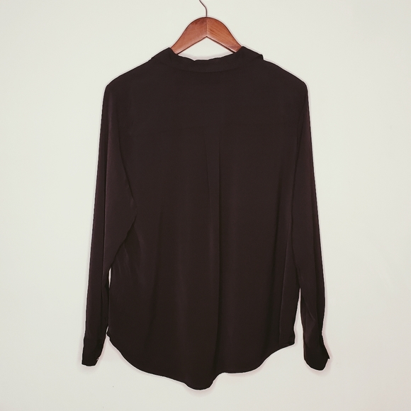 Black Loose Fit Button Up Career Blouse - Picture 2 of 5